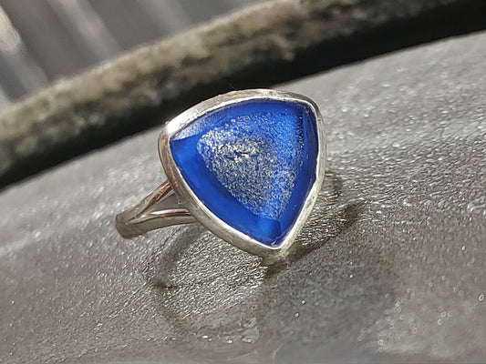 Blue Sea Glass Trillion Ring