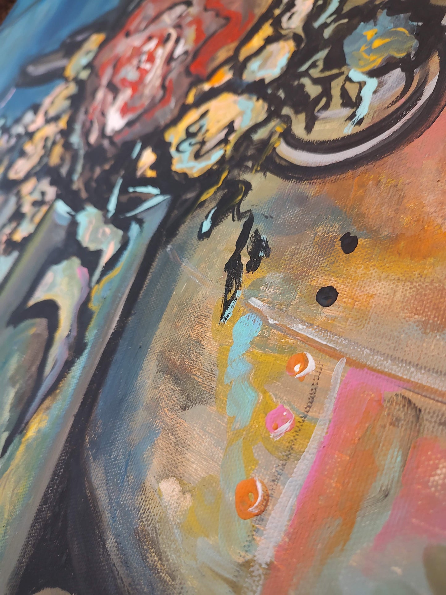 Abstract painting with vibrant colors and artistic brushstrokes