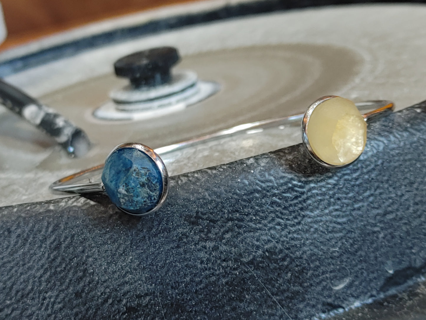 Blue Apatite and Orange Calcite Cuff