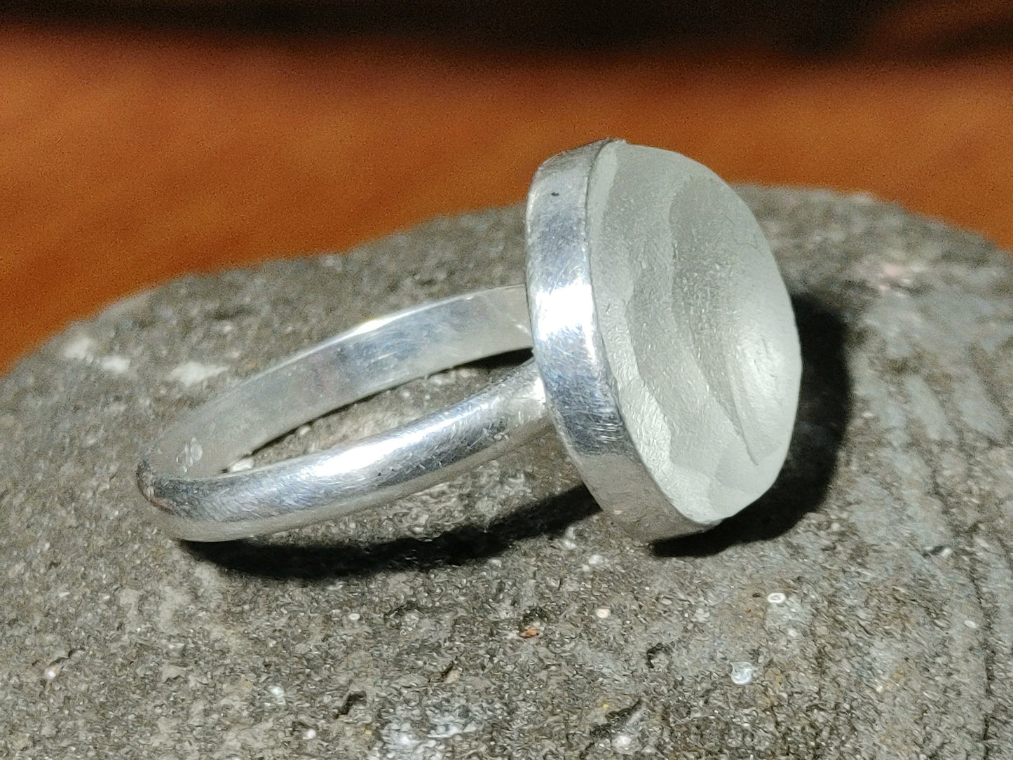 White Round Sea Glass Ring